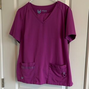 Urbane scrub set V-Neck Top in Rich Purple with matching scrub bottoms.